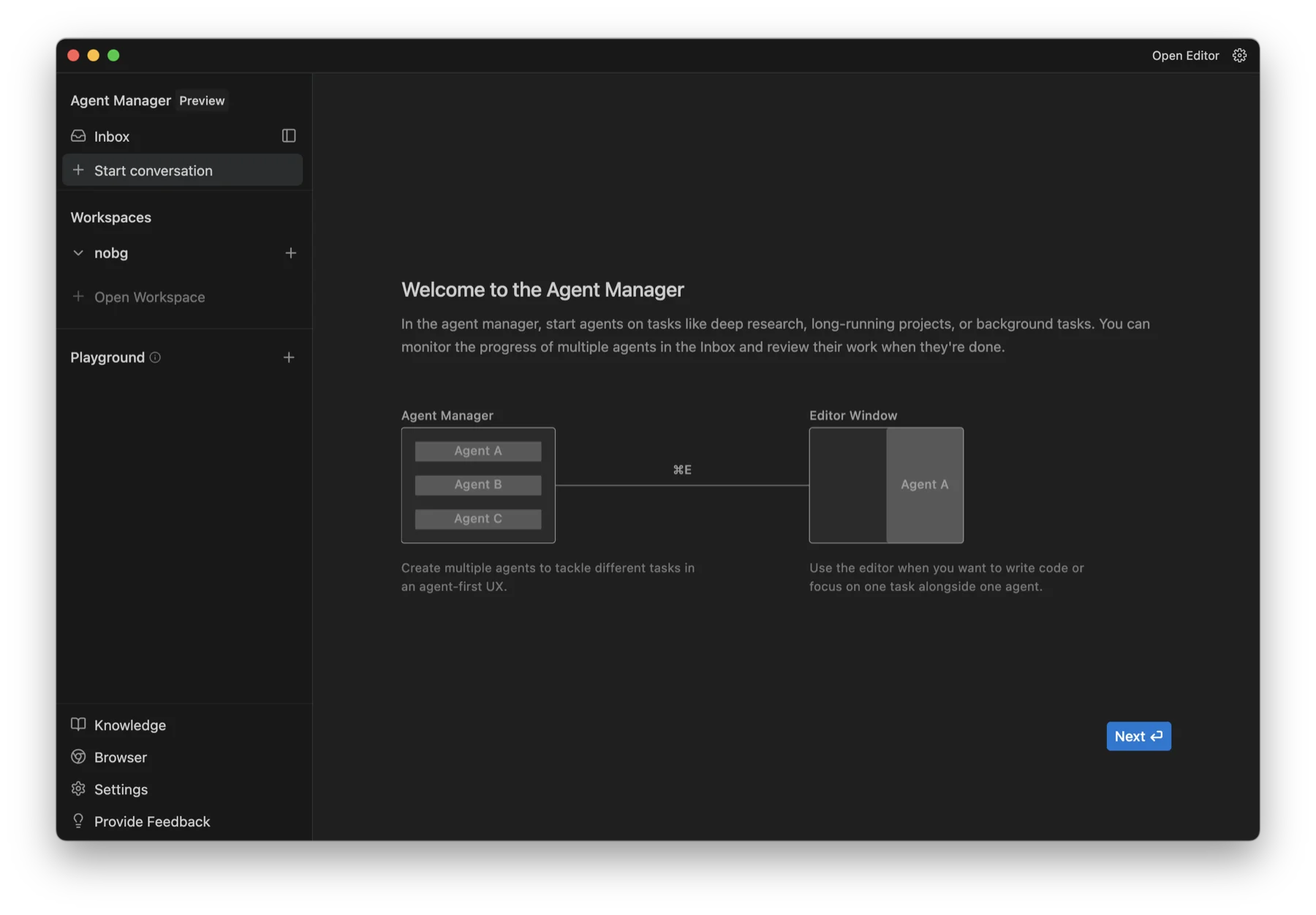 Agent manager interface for coordinating multiple AI agents
